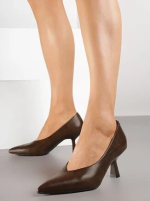 Brązowe Czółenka Vices na Obcasie Typu Kaczuszka ze Skórzaną Wkładką Sillpie