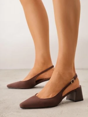 Brązowe Czółenka VICES Slingback na Geometrycznym Słupku Messeleia