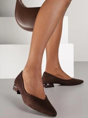 Brązowe Czółenka Vices ze Skórzaną Wkładką na Obcasie z Aplikacją Celvila