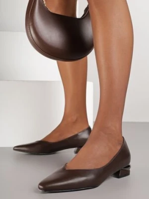 Brązowe Czółenka Vices ze Skórzaną Wkładką Zdobione Metaliczną Aplikacją Asivina