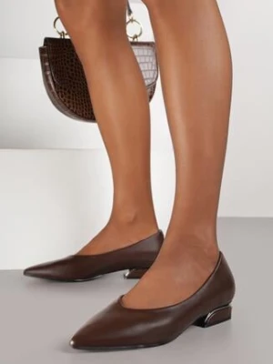 Brązowe Czółenka Vices ze Skórzaną Wkładką Zdobione Metaliczną Aplikacją Daisse