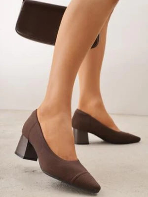 Brązowe Czółenka VICES ze Sportowej Tkaniny na Słupku Waesbella