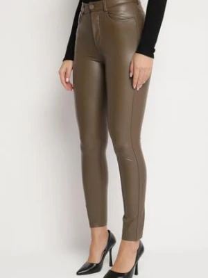 Brązowe Dopasowane Spodnie z Imitacji Skóry Viremi defox
