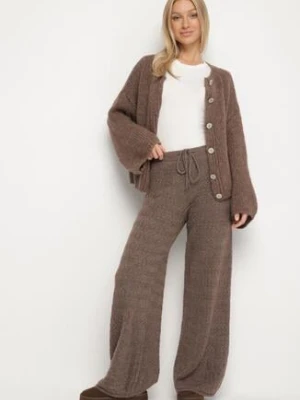 Brązowe Dzianinowe Spodnie o Szerokim Kroju z Domieszką Wełny i Wiskozy Tiemella jumelle