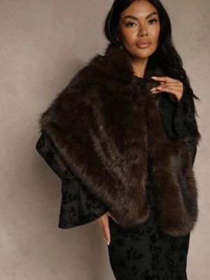 Brązowe Futerkowe Ponczo Szal Typu Etola Aezney