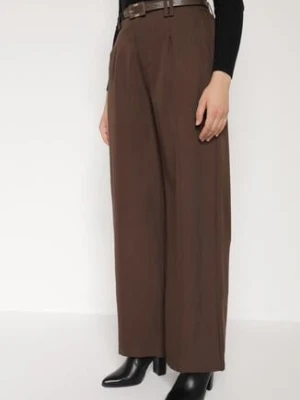 Brązowe Garniturowe Spodnie o Szerokim Kroju z Paskiem Corrive elsa.m by may