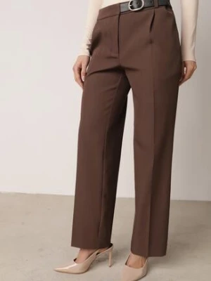 Brązowe Garniturowe Spodnie VICES na Kant z Wszytym Paskiem z Klamrą Azivore