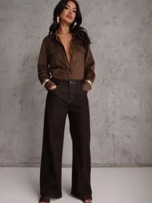 Brązowe Jeansy High Waist Szerokie z Bawełną Azile milas91