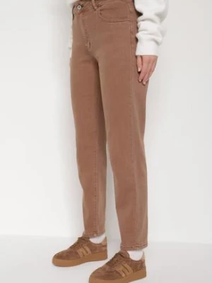 Brązowe Jeansy Mom Fit z Wysokim Stanem Marzia