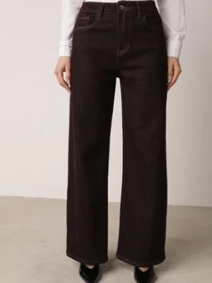 Brązowe Jeansy z Szerokimi Nogawkami z Bawełną Zidula