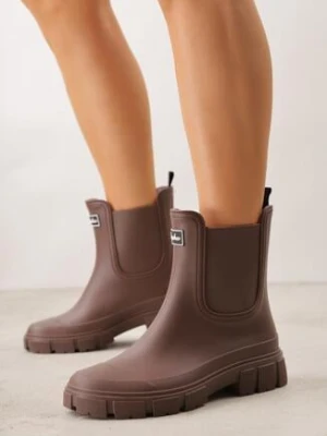 Brązowe Kalosze o Fasonie Sztybletów z Antypoślizgową Podeszwą Uemaeno