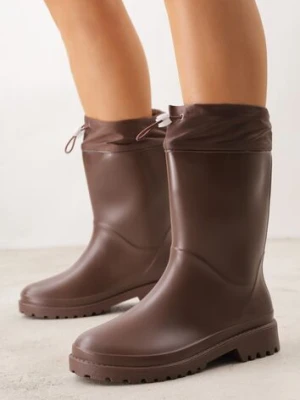 Brązowe Kalosze ze Ściągaczami przy Cholewce Bastotus