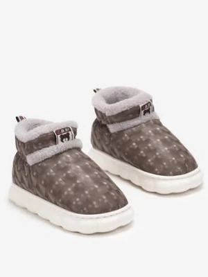 Brązowe Kapcie na Grubej Podeszwie ze Sztucznym Futerkiem i Efektem Hologramu Gerande szixth june