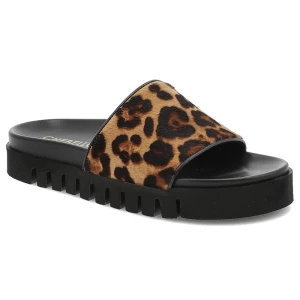 Brązowe Klapki Chebello Stylowe Obuwie Damskie Panterka