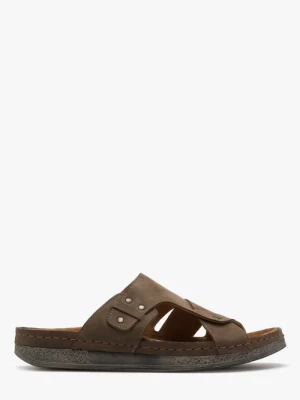 Brązowe klapki męskie z ozdobną cholewką Ryłko