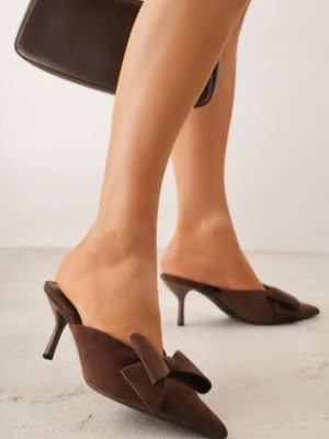 Brązowe Klapki Mule na Szpilce z Kokardką Kimoseis c&l fashion