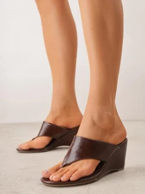 Brązowe Klapki na Koturnie w Stylu Japonek Lynnless marquiiz