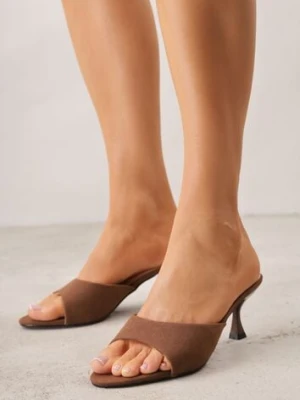 Brązowe Klapki na Obcasie Kaczuszka z Odkrytym Noskiem Nadah