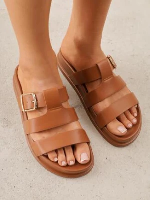 Brązowe Klapki na Płaskiej Podeszwie z Paskiem z Klamerką Ylindra mulanka