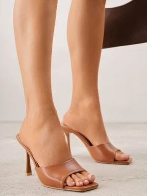 Brązowe Klapki na Szpilce Ozdobione Kwadratowym Noskiem Eudanassa