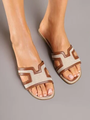 Brązowe Klapki Ozdobione Geometrycznym Wzorem Alisona lady glory