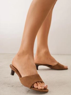 Brązowe Klapki VICES na Obcasie Kaczuszka ze Wstawką Imitującą Drewno Azada