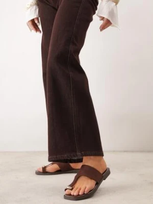 Brązowe Klapki VICES z Paskiem na Duży Palec i Ozdobą z Metalicznym Akcentem Creppela