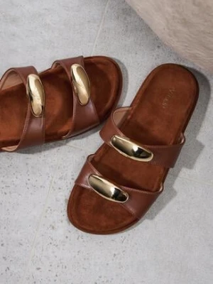 Brązowe Klapki Vices Zdobione Aplikacjami Vomeza