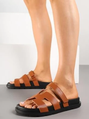 Brązowe Klapki z Geometryczną Cholewką Fenorea fashion