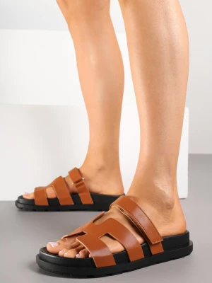 Brązowe Klapki z Geometryczną Cholewką Fenorea Fashion