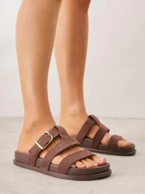 Brązowe Klapki z Geometryczną Cholewką i Klamrą z Boku Endrita joalice paris