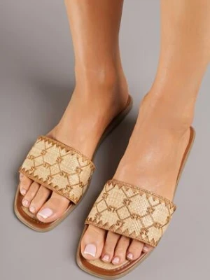 Brązowe Klapki z Geometrycznym Wzorem w Stylu Boho Zeroma