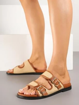 Brązowe Klapki z Klamrami i Motywem Plecionki na Paskach Emnella c'm paris