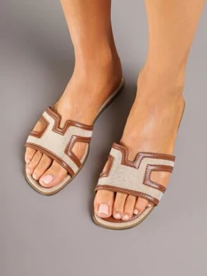 Brązowe Klapki z Ozdobnymi Paskami i Wycięciami Luritta lady glory