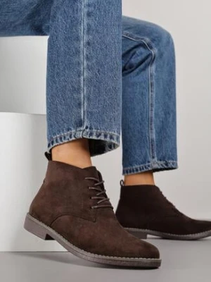 Ciemnobrązowe Klasyczne Botki Trzewiki Vices z Imitacji Zamszu Atavitta