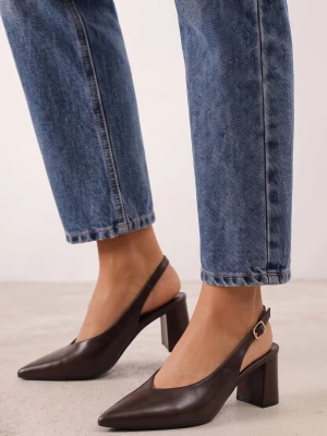 Brązowe Klasyczne Czółenka Slingback na Słupku ze Szpiczastym Noskiem Dolmisa Joalice Paris