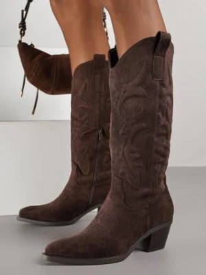 Brązowe Klasyczne Kozaki Kowbojki z Imitacji Zamszu Rilona