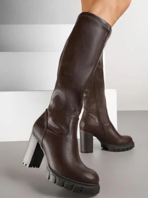 Brązowe Klasyczne Kozaki na Słupkowym Obcasie z Dopasowaną Cholewką Lattinea ideal