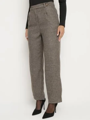 Brązowe Klasyczne Spodnie z Wysokim Stanem Ozdobnym Paskiem i Guzikami Lilairia sophyline paris