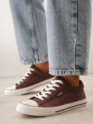 Brązowe Klasyczne Trampki do Kostki z Lamówką przy Podeszwie Kasiope vico