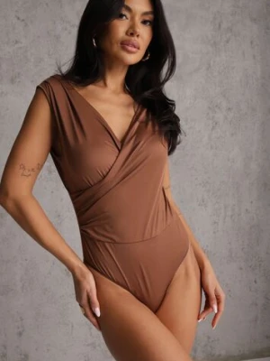 Brązowe Kopertowe Body Bez Rękawów Edalwen