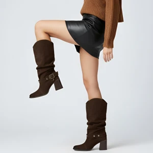 Brązowe Kowbojki Karino Stylowe Buty Damskie Na Obcasie