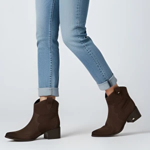 Brązowe Kowbojki Karino Stylowe Obuwie Damskie w Stylu Boho