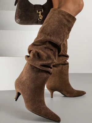 Brązowe Kozaki na Kaczuszce z Marszczoną Cholewką Alavitte marquiiz