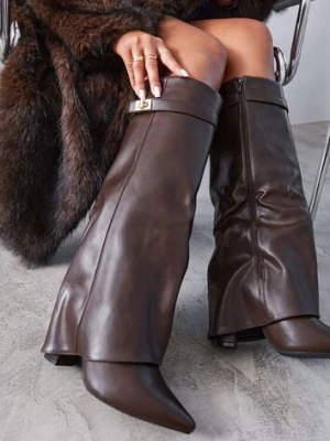 Brązowe Kozaki na Obcasie z Modnie Wywiniętą Cholewką Nartani ideal