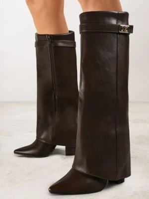 Brązowe Kozaki na Obcasie z Modnie Wywiniętą Cholewką Nartani ideal