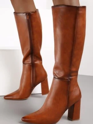 Brązowe Kozaki na Obcasie ze Szpiczastym Noskiem Gentiana