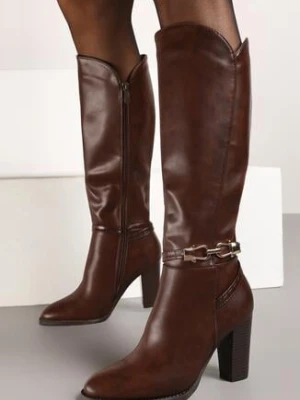 Brązowe Kozaki na Słupku z Minimalistyczną Klamerką Vortifra vices