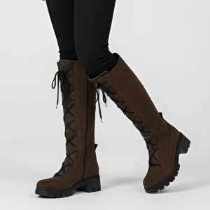 Brązowe Kozaki Simen Eleganckie Wysoki Buty Damskie