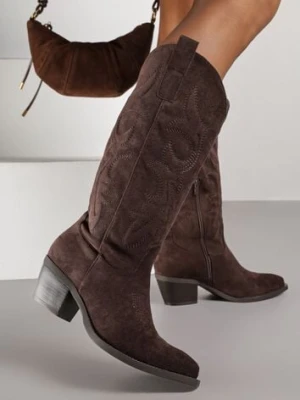 Brązowe Kozaki Typu Kowbojki w Klasycznym Stylu z Imitacji Zamszu Rilamira